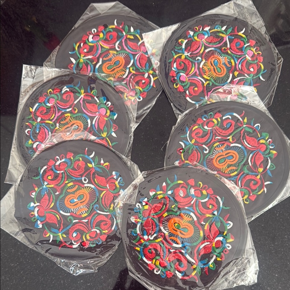 Colorful Embroidered Coasters Set 12